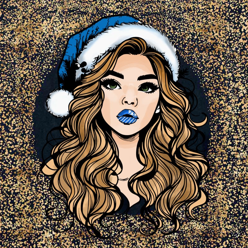 realistic christmas girl with wavy hair and lips