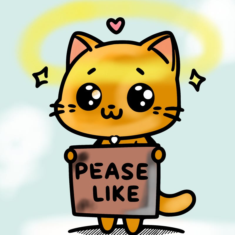 cute cat holding up a sign that says please like