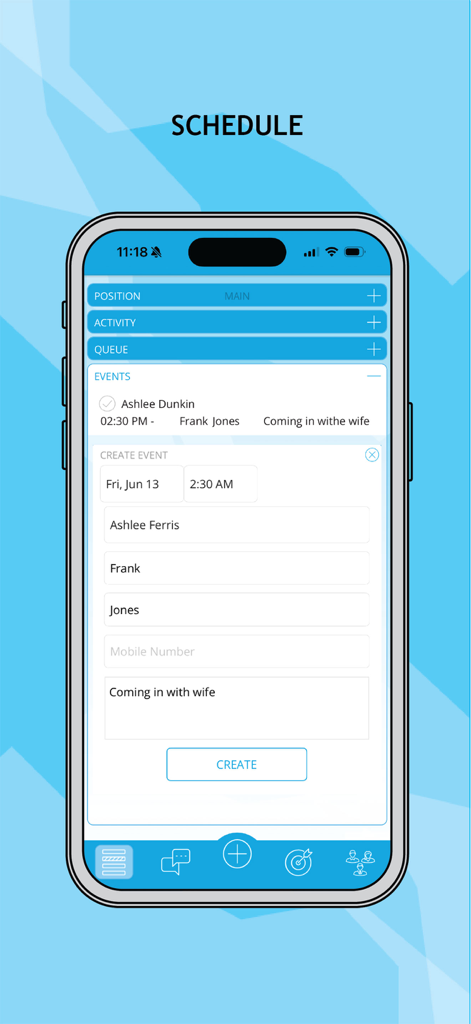 nextup mobile - Nextup Mobile App-Terminplanungsbildschirm mit einem Formular zur Erstellung eines neuen Kundentermins