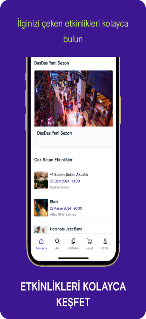 Mobilet - Mobilet mobile app screen showing a curated list of upcoming events and concerts for easy social planning