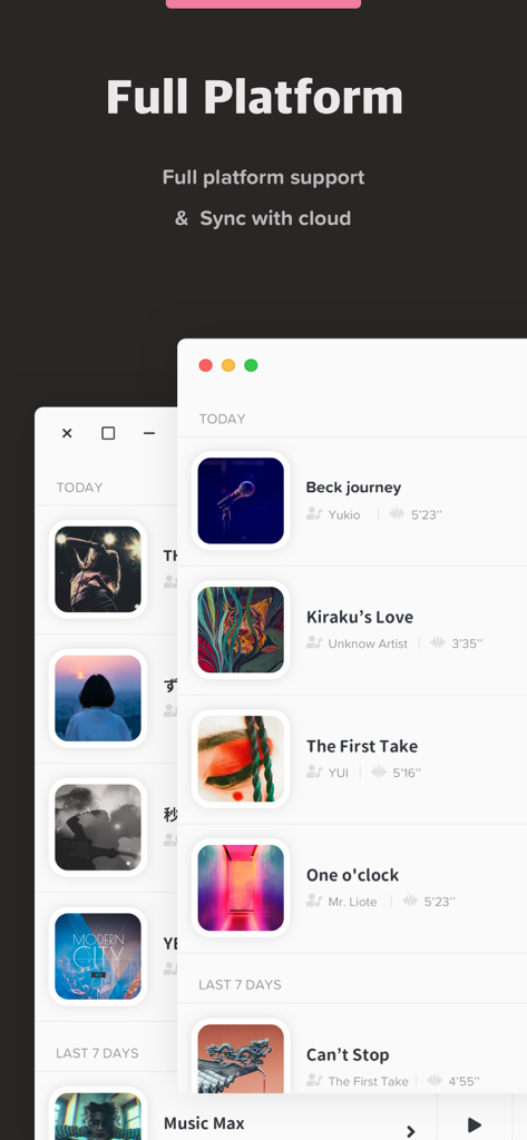 Audio Jam: AI for musicians - Audio Jam music app interface highlighting full platform support and cloud synchronization feature
