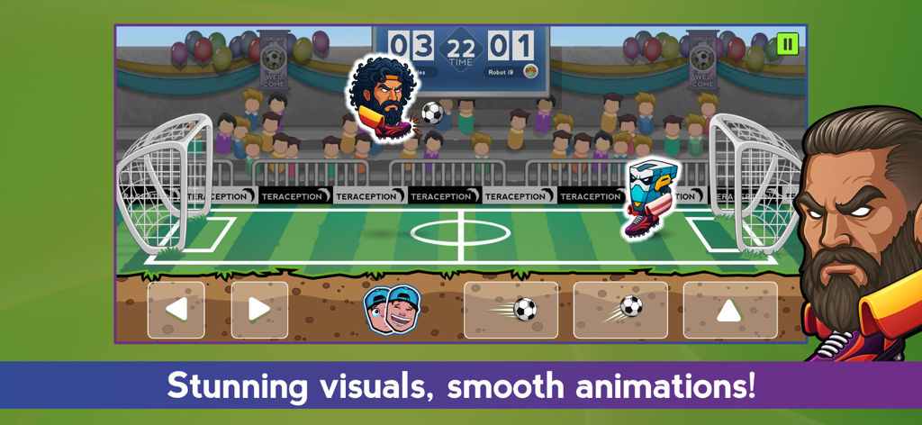 Foot Brawl - Fun Head Football - Un partido competitivo de fútbol cabeza en Foot Brawl con gráficos vibrantes y personajes de dibujos animados.