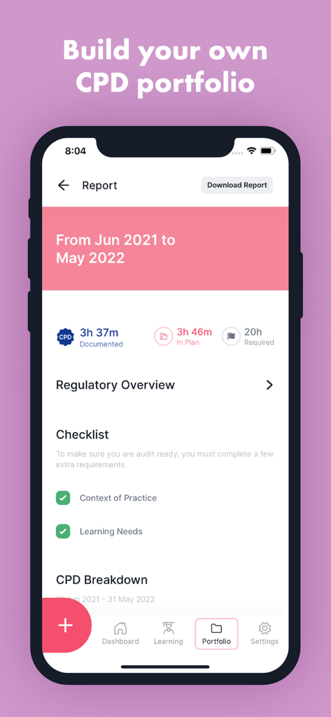 Ausmed - CE Portfolio App - Ausmed app interface for tracking healthcare continuing professional development hours and audit readiness