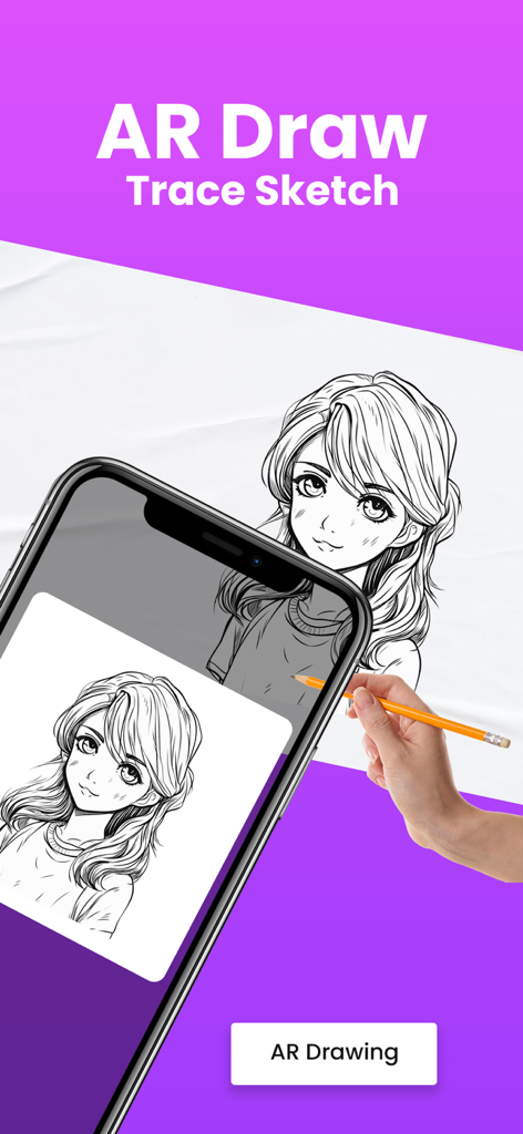 AR Draw Sketch Paint Trace - Tracing an anime girl sketch using a smartphone with the AR Draw app