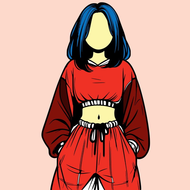 realistic girl faceless with baggy pants and a crop top