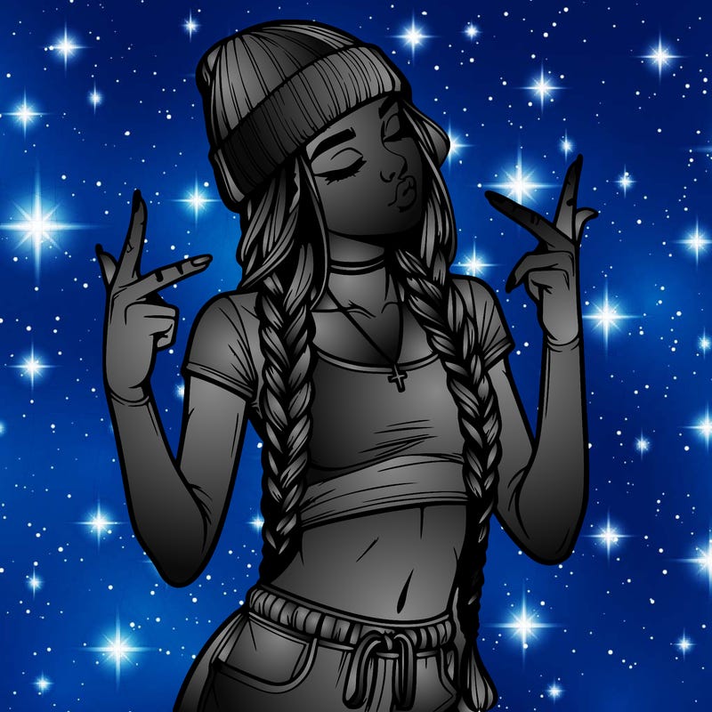 realistic teenage girl with braids and a beanie and crop top doing 🫶🏼