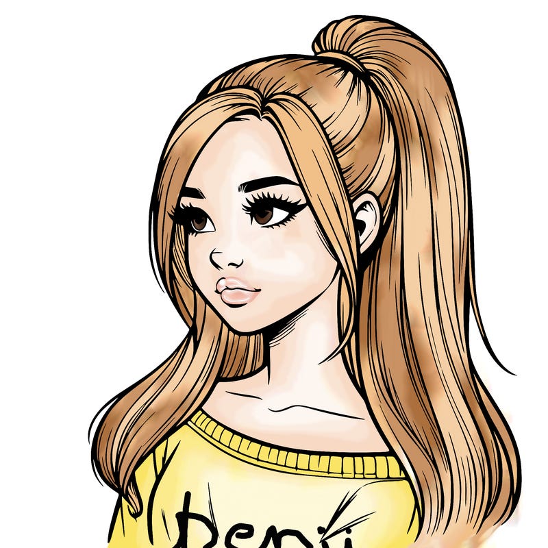 realistic girl with a high ponytail