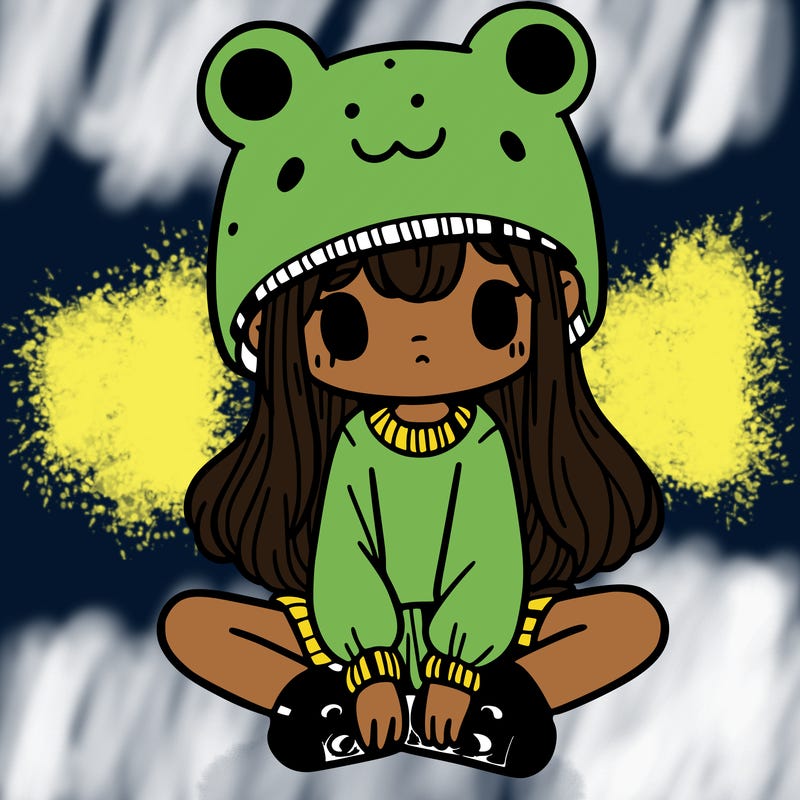 a girl wearing a frog hat and some frog socks