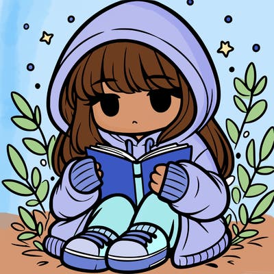 girl in oversized hoodie reading a book