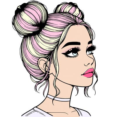 realistic girl with buns on the top of her head