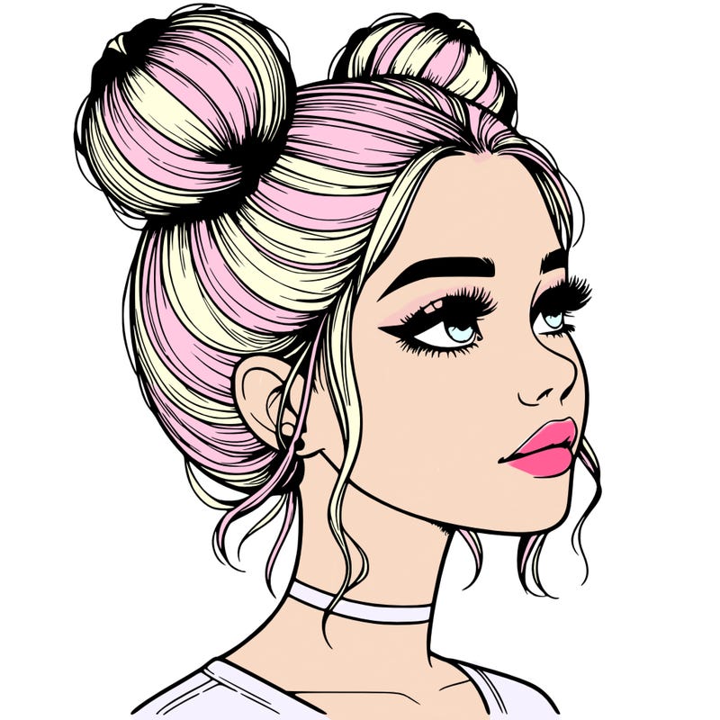 realistic girl with buns on the top of her head