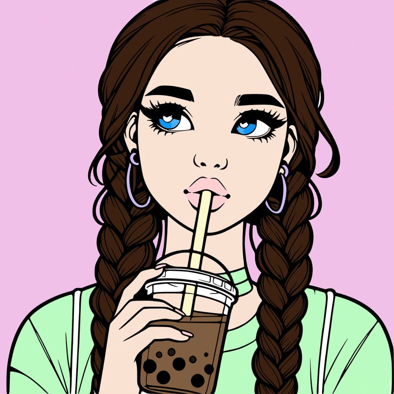 realistic girl with braided hair drinking boba