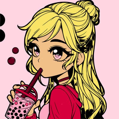 a realistic girl drinking boba