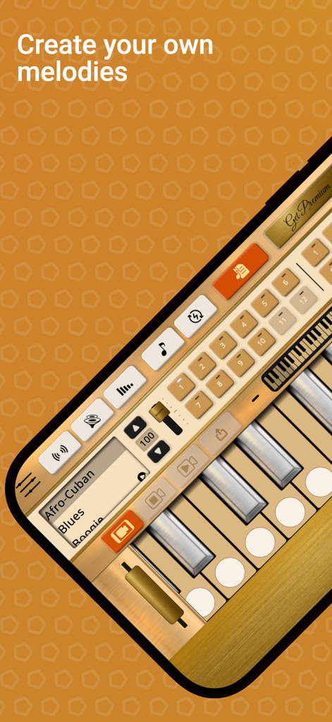 Interfaz de trompeta digital en una pantalla móvil para crear melodías personalizadas