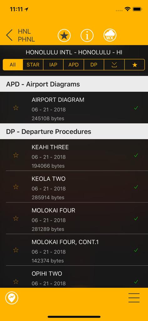 List of FAA airport diagrams and departure procedures for Honolulu International in the US EFB aviation app