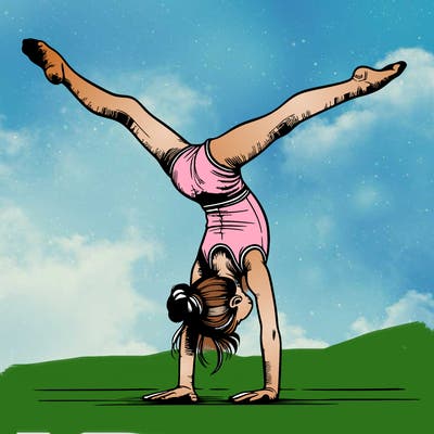 realistic gymnastic hand stand girl in four splits