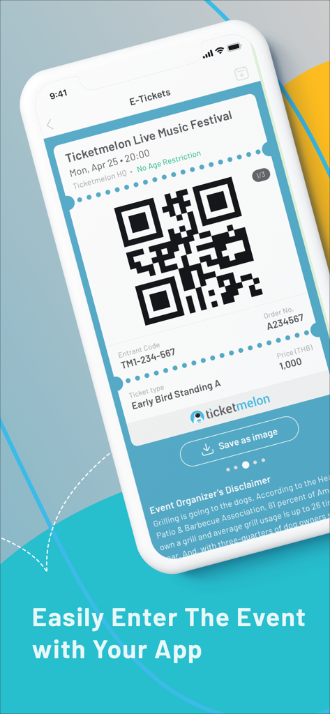 Ticketmelon - Aplicación Ticketmelon mostrando una entrada digital con un código QR para un festival de música