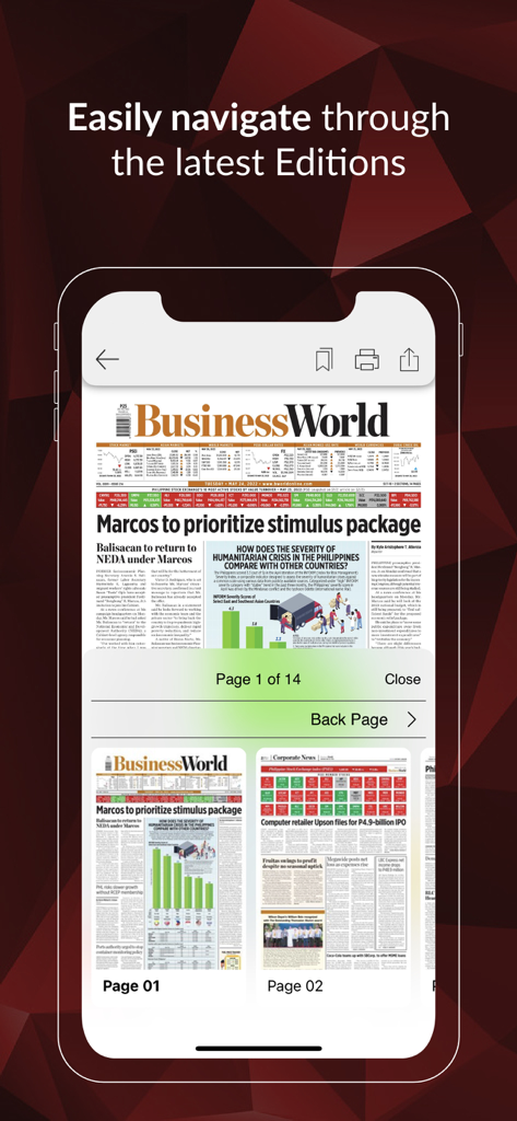 BusinessWorld Philippines - BusinessWorld Philippines app interface for navigating digital newspaper editions