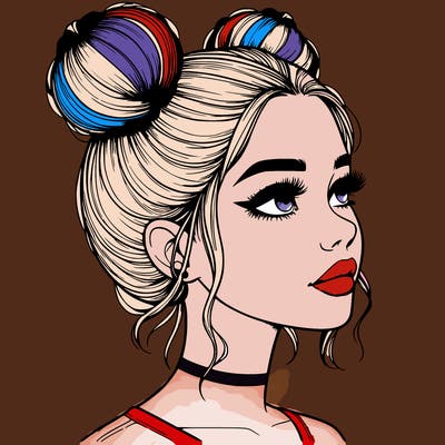 realistic girl with buns on the top of her head