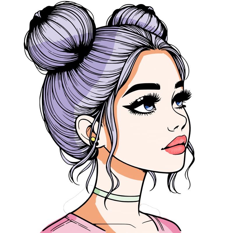 realistic girl with buns on the top of her head