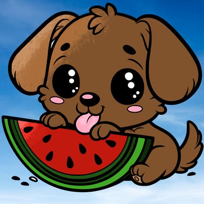 puppy eating watermelon