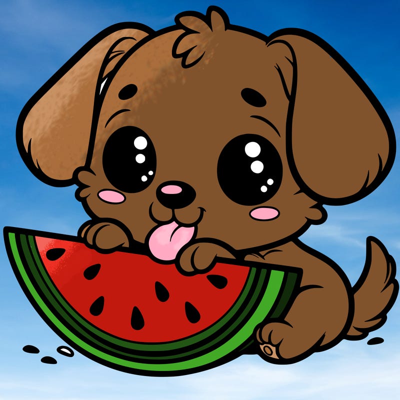 puppy eating watermelon