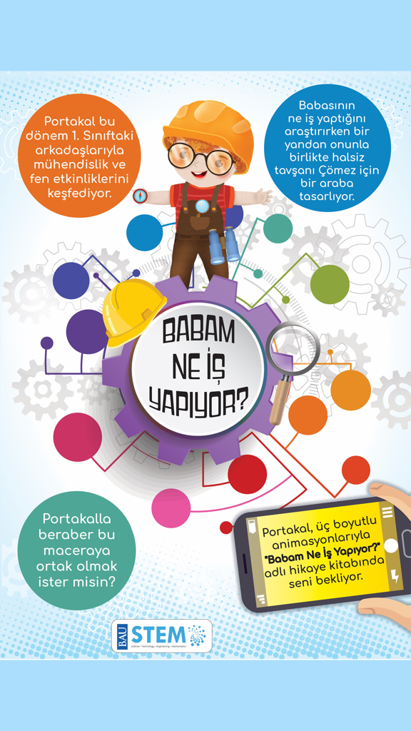 inTeach AR - inTeach AR STEM教育アプリのエンジニアリングギアを着用した子供キャラクターのイラスト