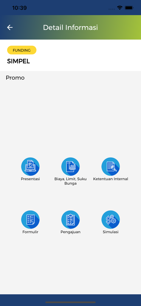 Macca Apps - Macca Apps detail information screen for SIMPEL funding product showing options for presentation and simulation