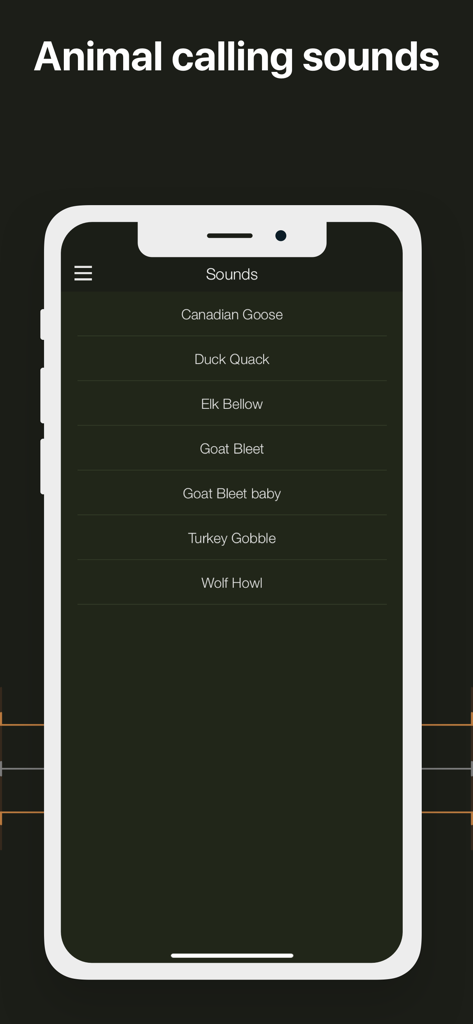 Hunting Calendar, Solunar - A list of animal calling sounds in the Hunting Calendar app including goose duck and elk