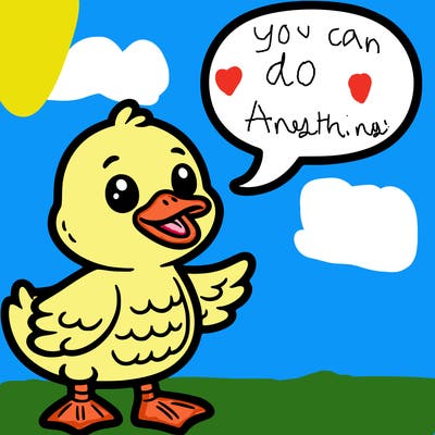 a duck with a word bubble