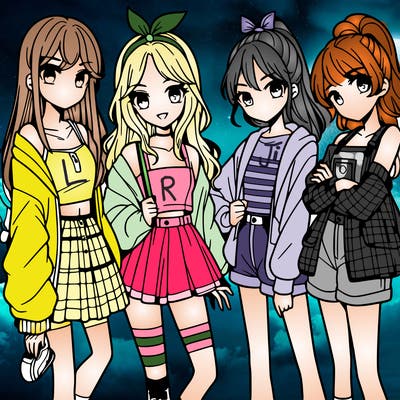 teen manga girls group of 4