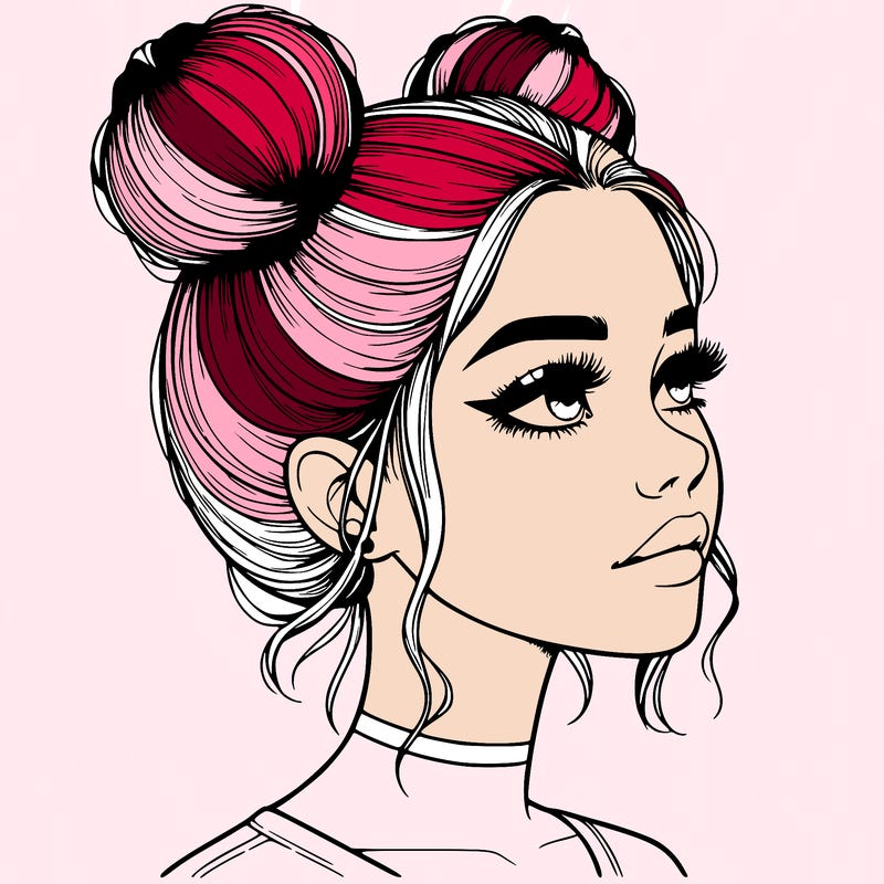 realistic girl with buns on the top of her head