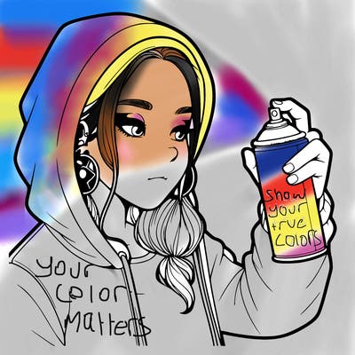 a realistic girl, spray painting