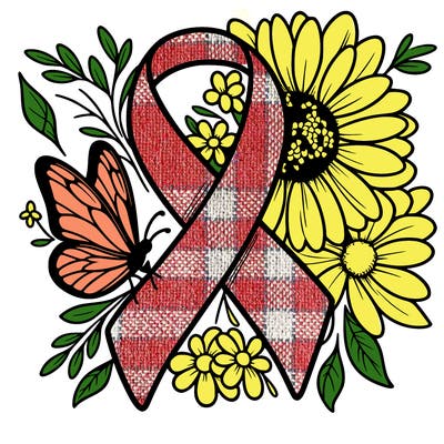 cancer awareness symbol with flowers and butterflies