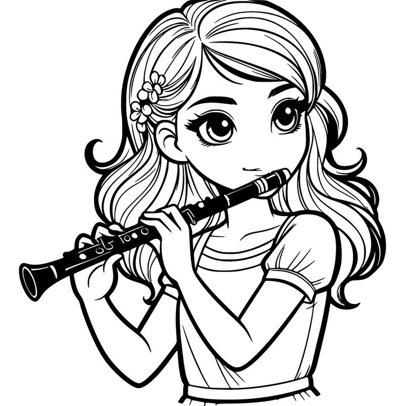 pretty teen girl playing clarinet