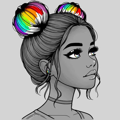realistic girl with buns on the top of her head