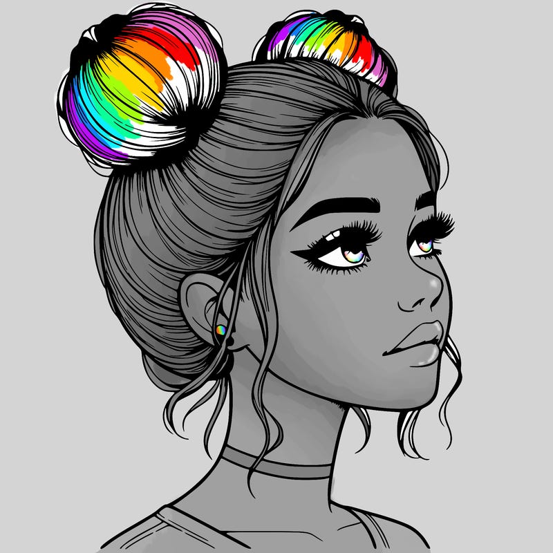 realistic girl with buns on the top of her head