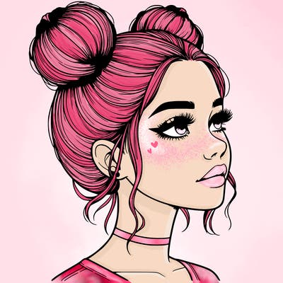 realistic girl with buns on the top of her head