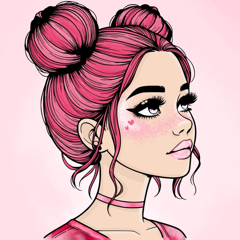 realistic girl with buns on the top of her head