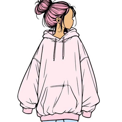 realistic girl with a oversized sweatshirt on and a bun