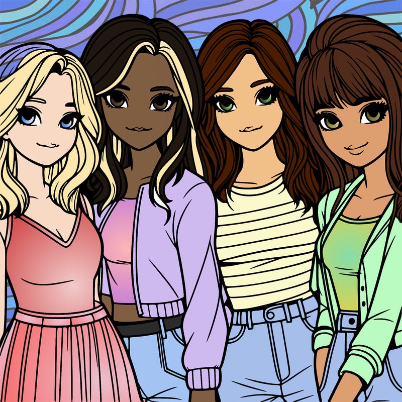 a group of girls realistic