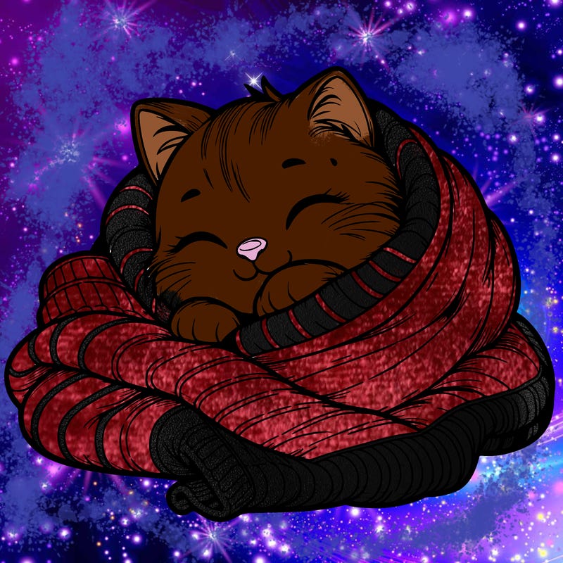 realistic cozy cat in a blanket