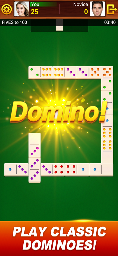 Dominoes Cash: Win Real Money - Classic dominoes gameplay screen with a Domino announcement