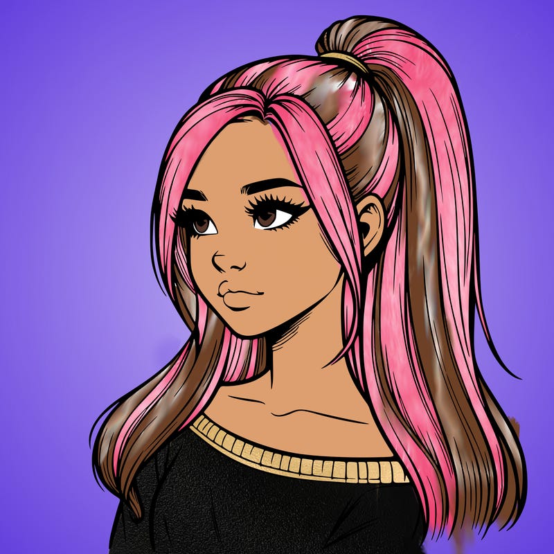 realistic girl with a high ponytail