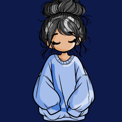 girl with baggy sweatshirt and messy bun