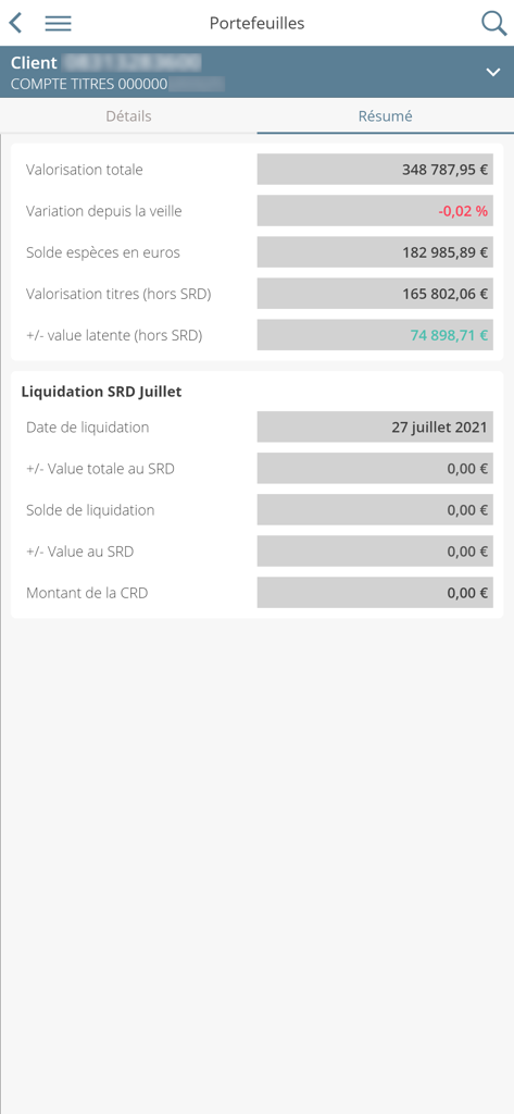 L'Appli Bourse Portzamparc - Portzamparc app portfolio summary showing account valuation and cash balance