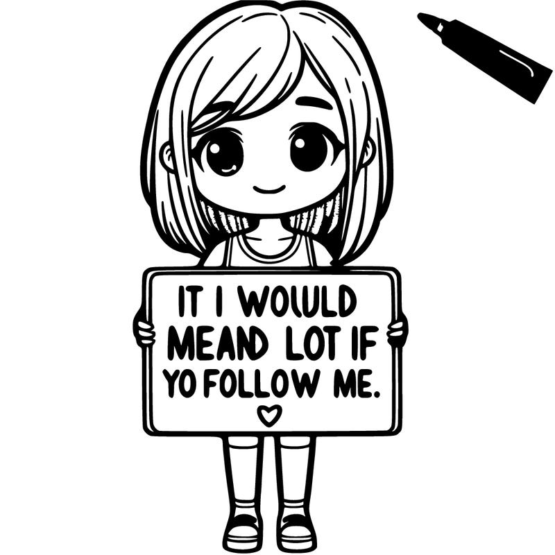 a girl holding a sign that says it would mean a lot if you follow me