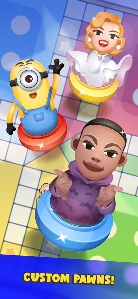 Colorful custom character pawns on a Ludo board in the Ludo Legend game