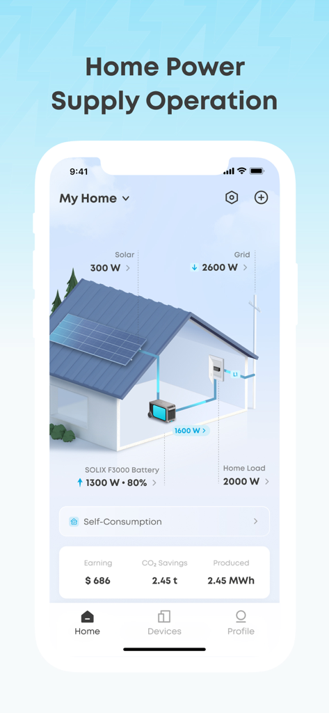 Anker app interface showing real-time home power flow and solar energy management