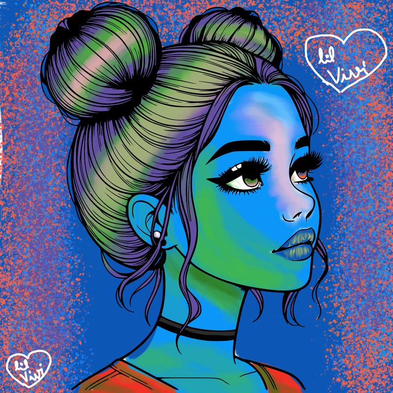 realistic girl with buns on the top of her head